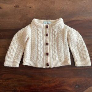 Original Aran Co 100% Merino Wool Cream Cable Knit Baby Cardigan